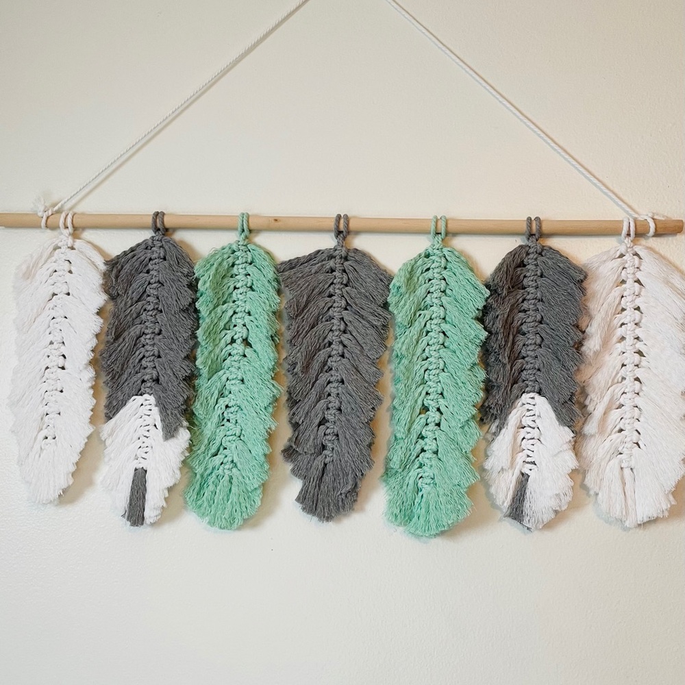 Handmade to order macrame feather wall hanging